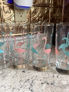 Libbey Flamingo Print Highball Glasses in Pink and Teal